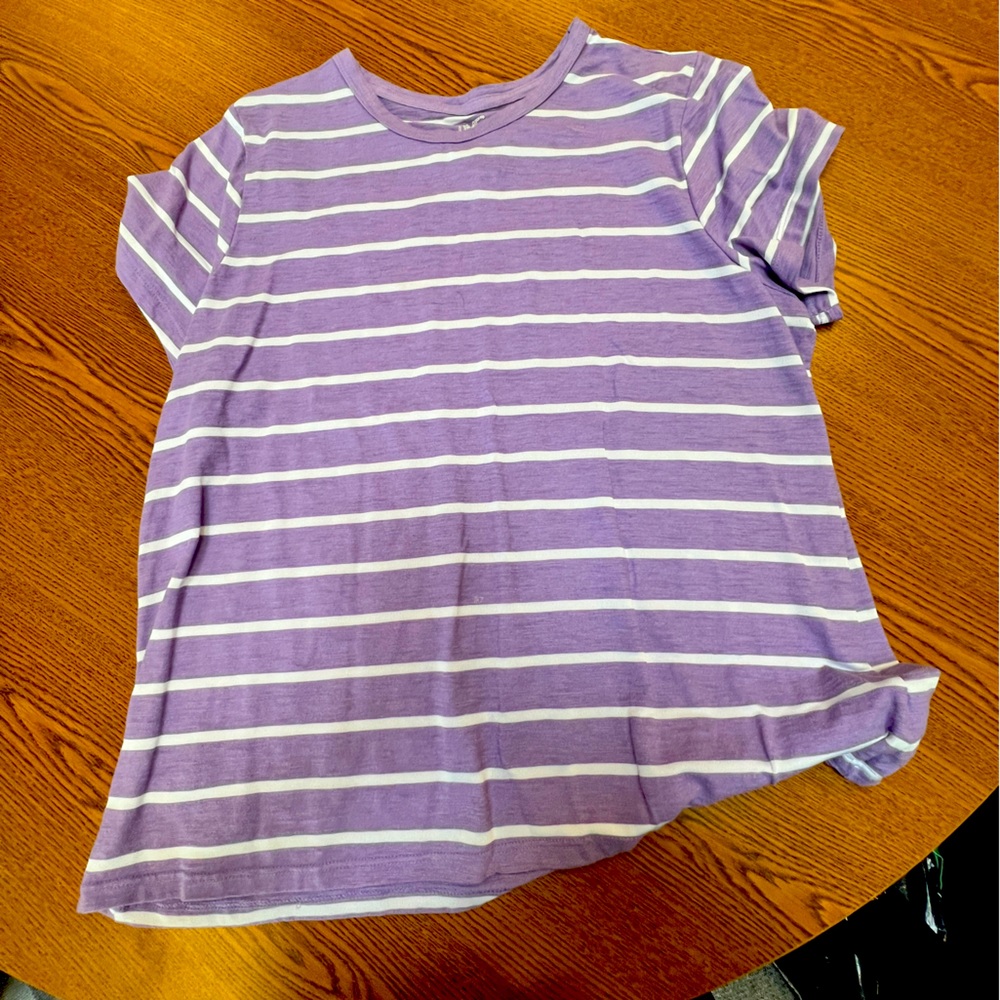 Time and True purple striped t-shirt L